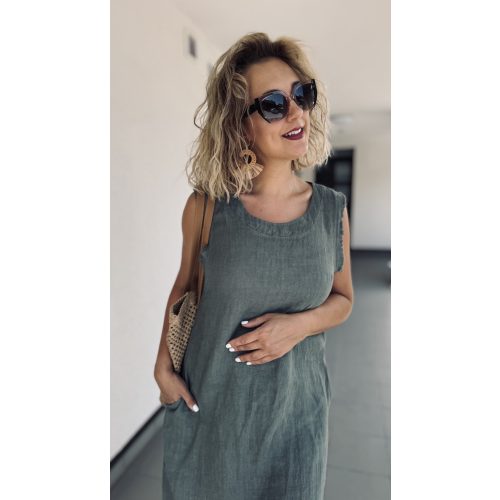 VIA linen ujjatlan maxi - khaki 