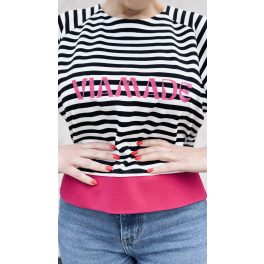VIA MADE soft wrap shirt - black-white-pink