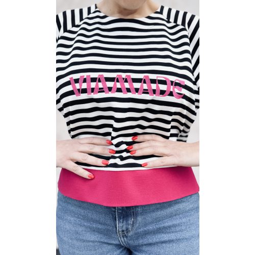 VIA MADE soft wrap shirt - black-white-pink
