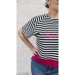 VIA MADE soft wrap shirt - black-white-pink