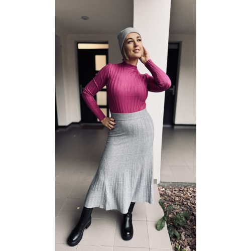 VIA kötött plisszé hatású szoknya - szürke 